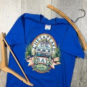 Vintage 90s single stitch chesapeake bay blue Hanes graphic t shirt‎